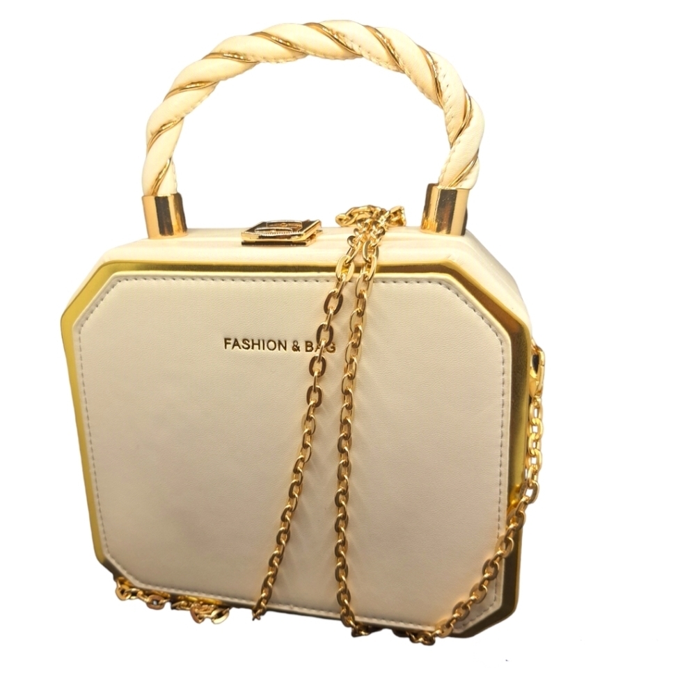 Gold and Cream Box Handbag